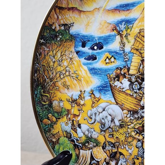 Noah's Ark Bible Story Plate Two By Two by Bill Bell 8" 1991 Porcelain Gold Trim - Picture 3 of 12